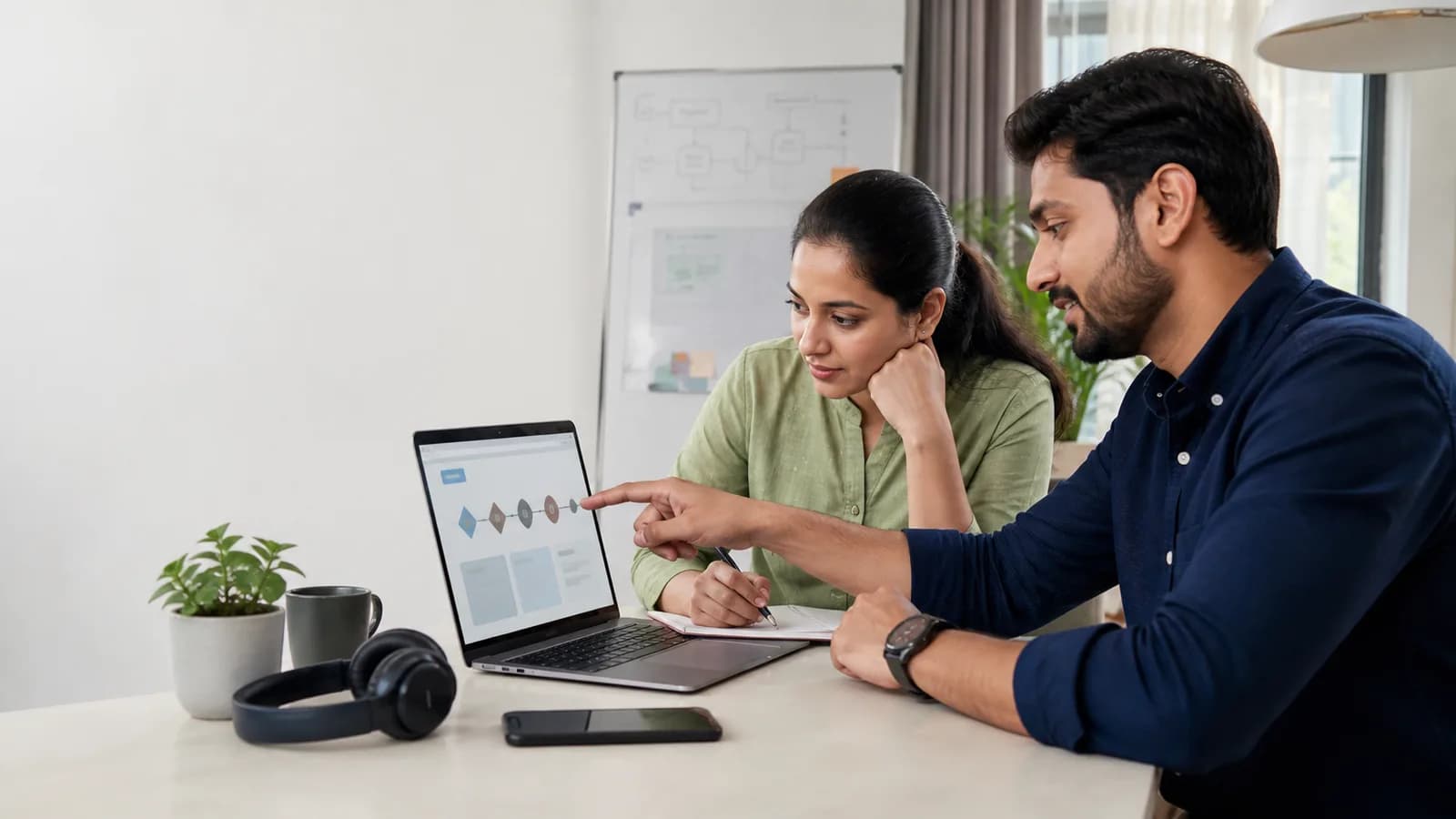 Two Indian professionals learning a five-step AI workflow together