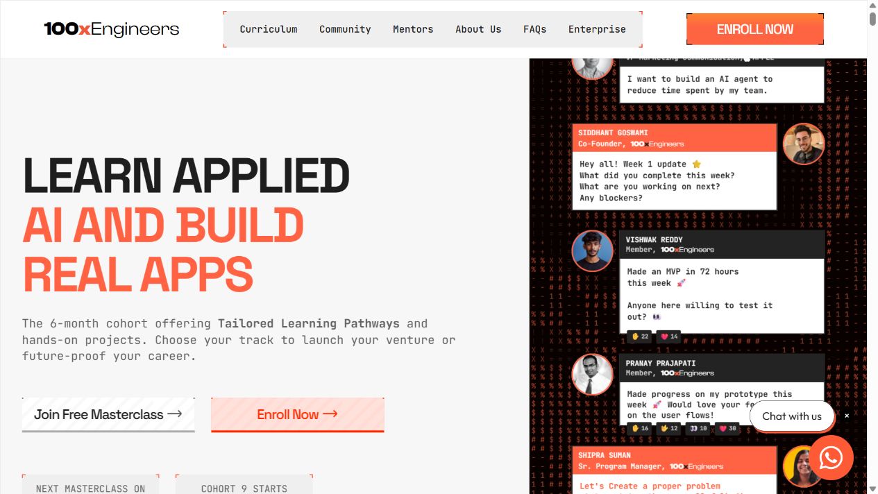 100xEngineers official website snapshot