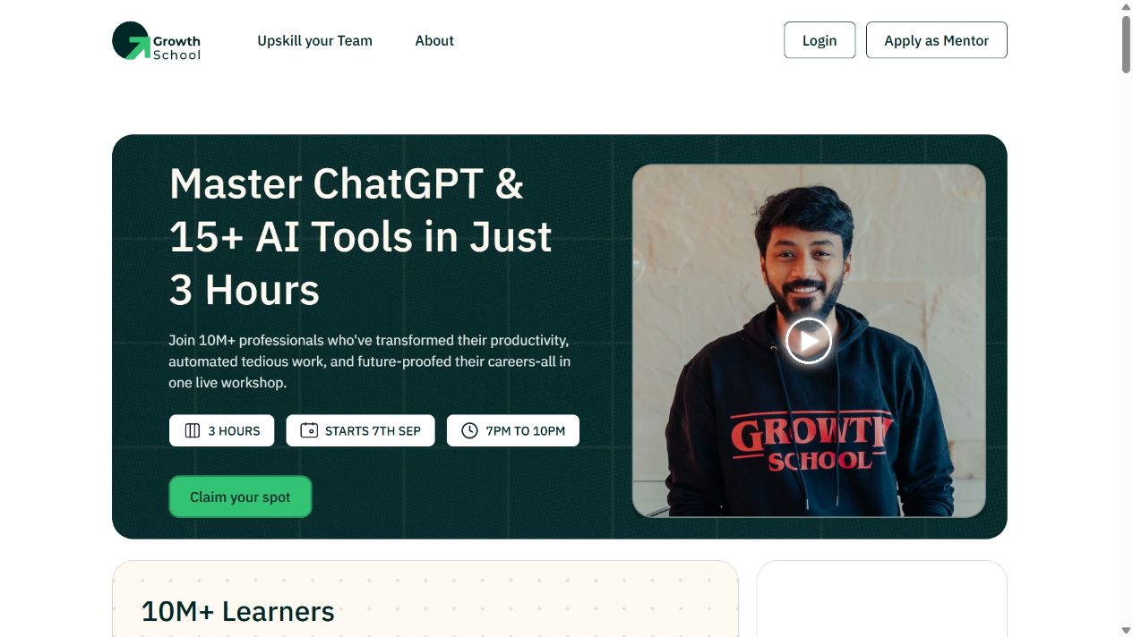 GrowthSchool official website snapshot